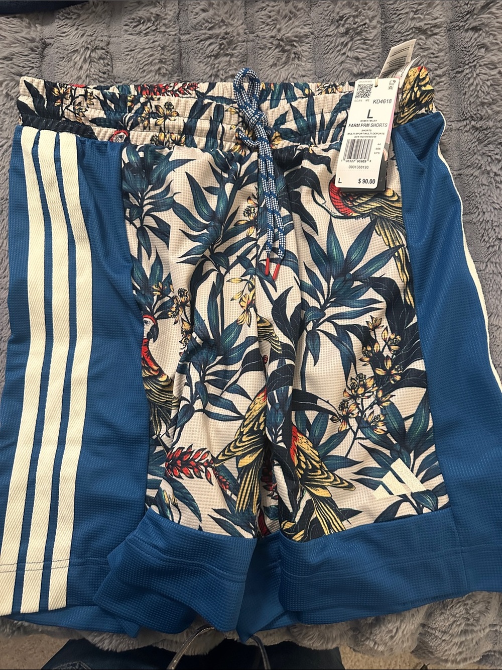 Adidas Farm Rio Blue Floral Athletic Drawstring Shorts